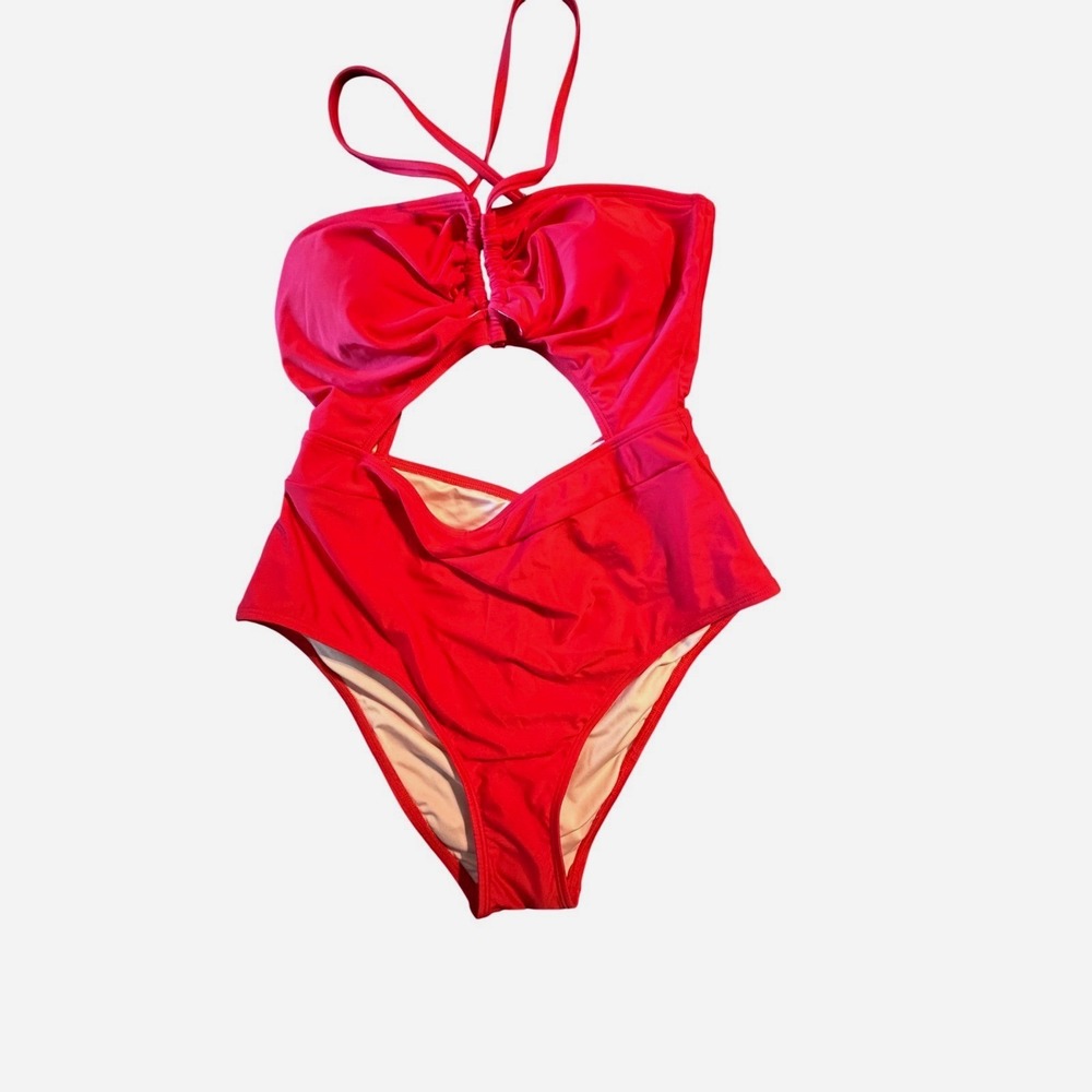 CUPSHE Red Cutout One Piece Swimsuit Bow Front High‎ Waist DAA12E5B013EE Size L
